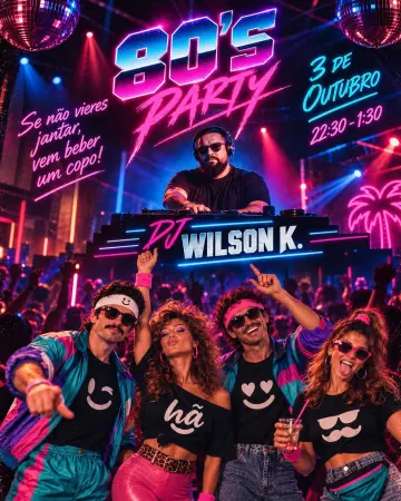 The 80s are calling!📞🕺🪩

No próximo Sábado, dia 3 de Outubro, a partir das 22h30, junta-te a nós nes